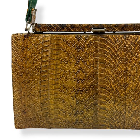 1950's brown snakeskin top handle purse - Picture 1 of 16